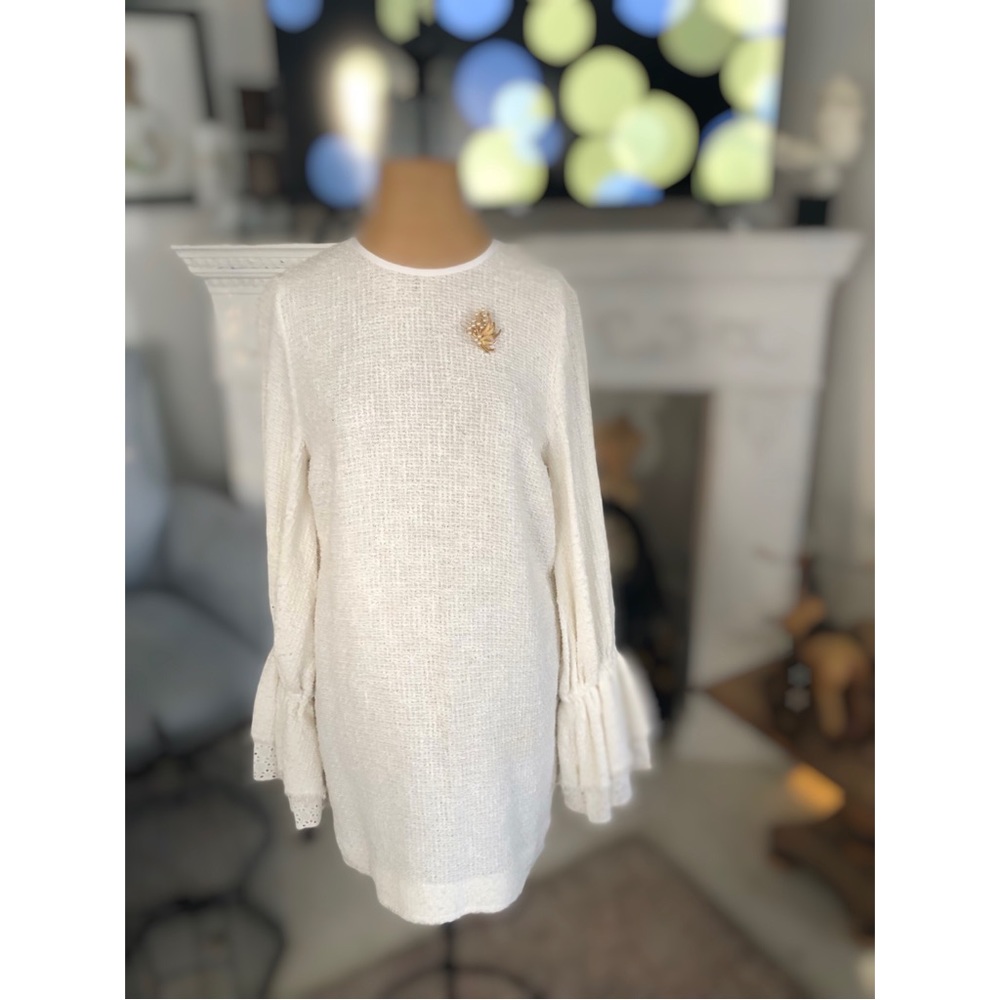 ‘MOTHER OF PEARL’ Unique Winter White Tweed Dress, NWT